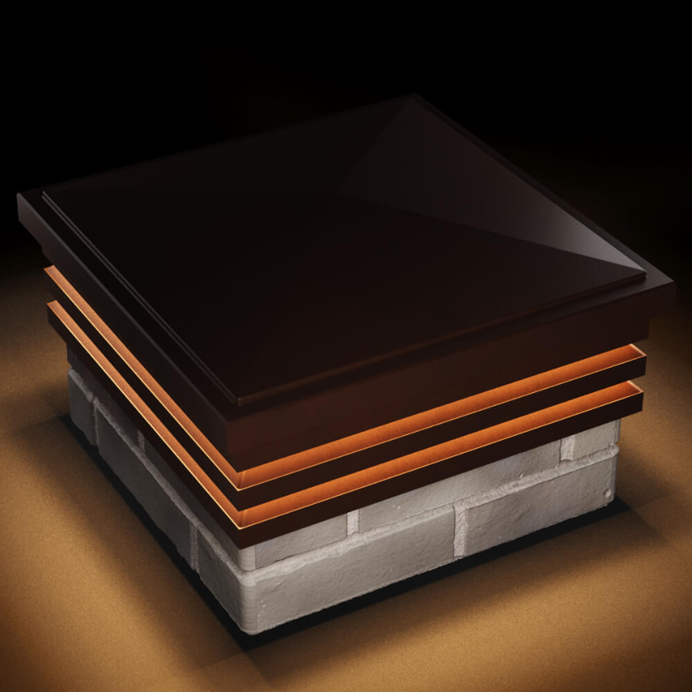 Колпак Zking Бона ХайТек Коричневый на столб 1.5х1.5 кирпича (385х385мм) с подсветкой в Череповце фото