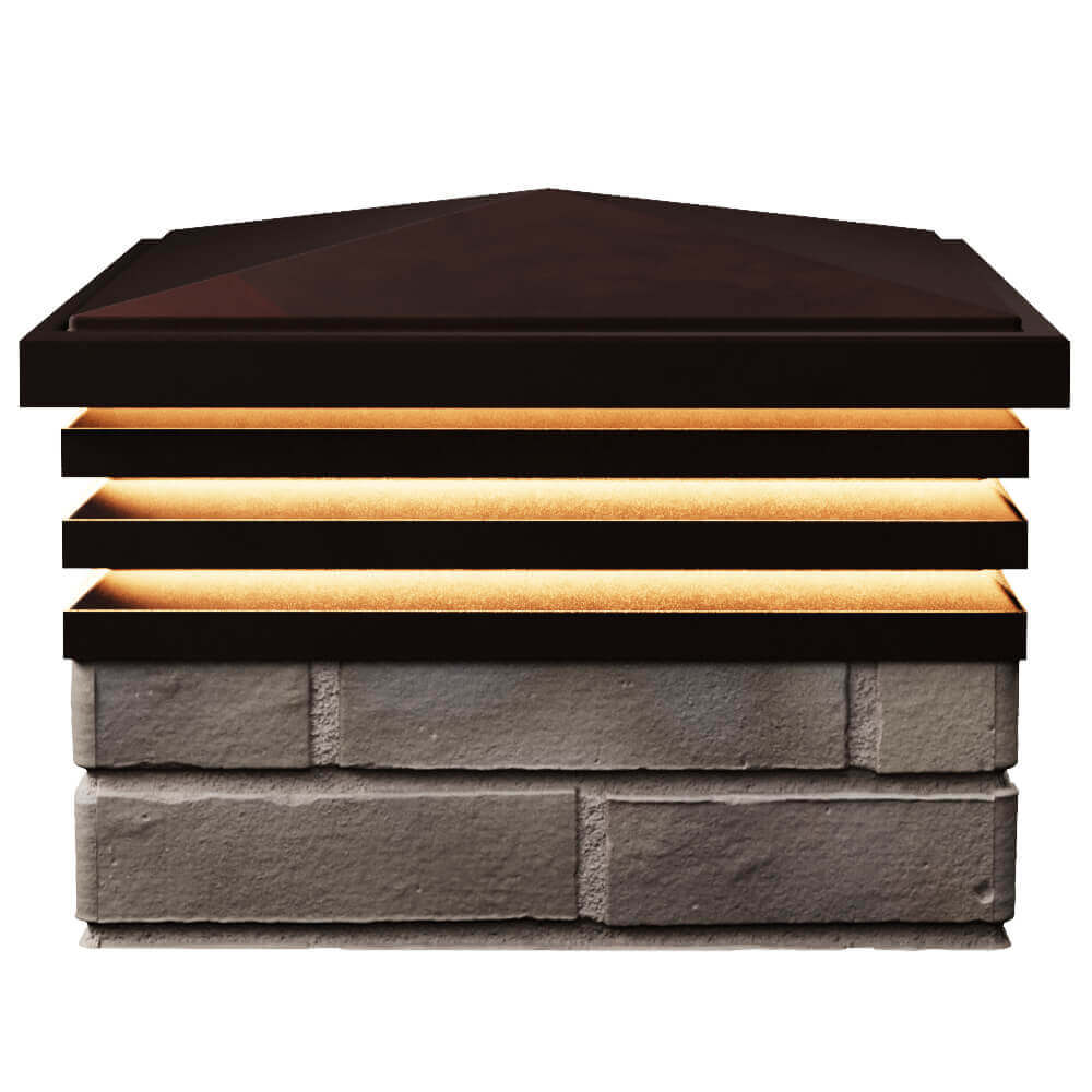 Колпак Zking Бона ХайТек Коричневый на столб 1.5х1.5 кирпича (385х385мм) с подсветкой в Череповце фото